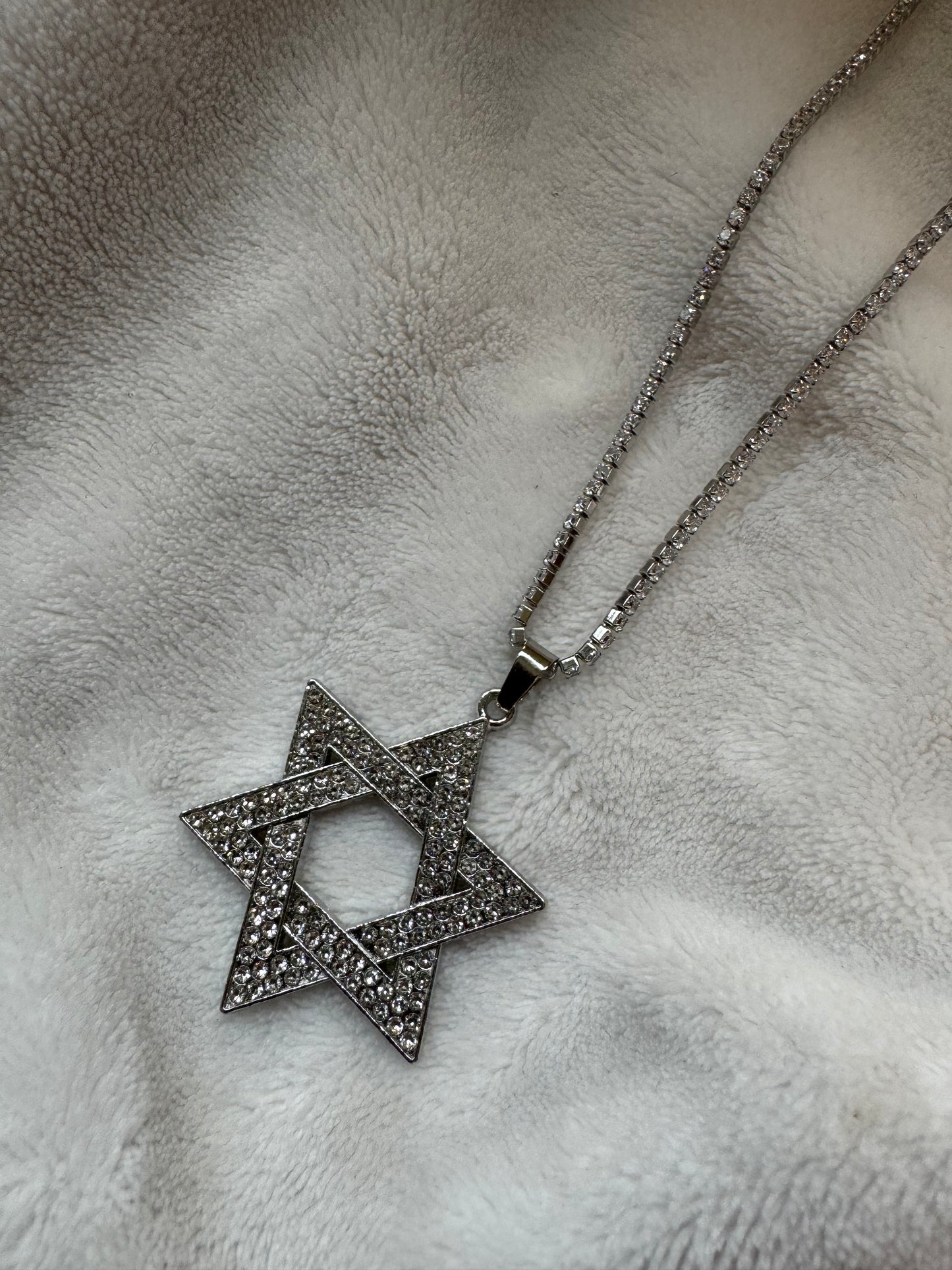Collier maxi Magen David et sa chaîne strass