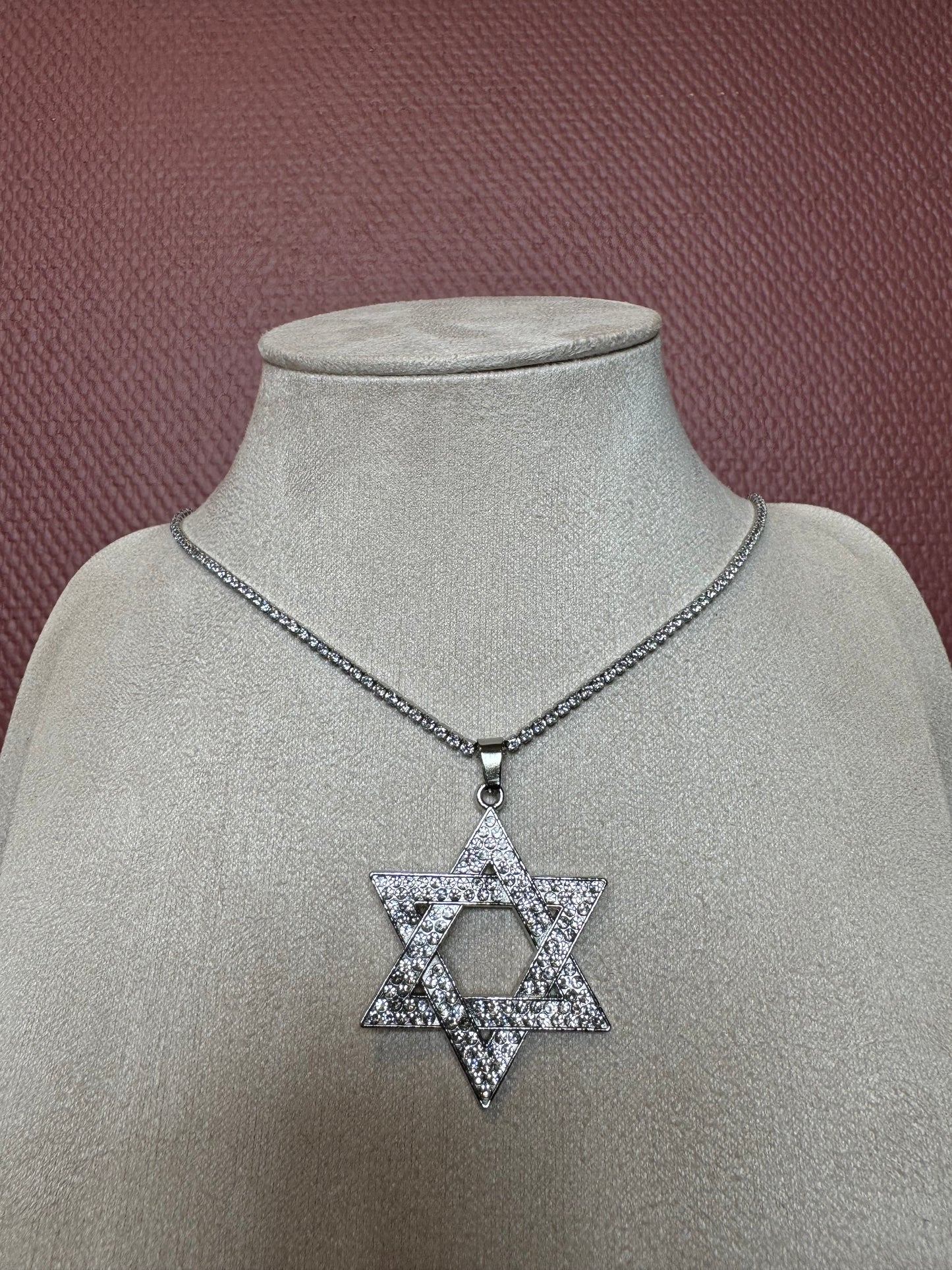 Collier maxi Magen David et sa chaîne strass