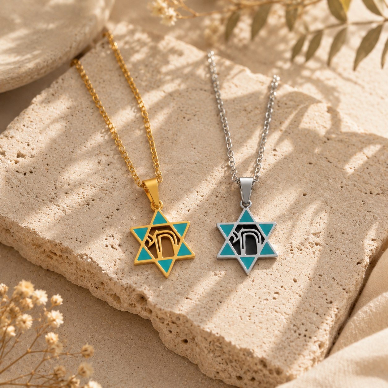 Collier Magen David avec hai