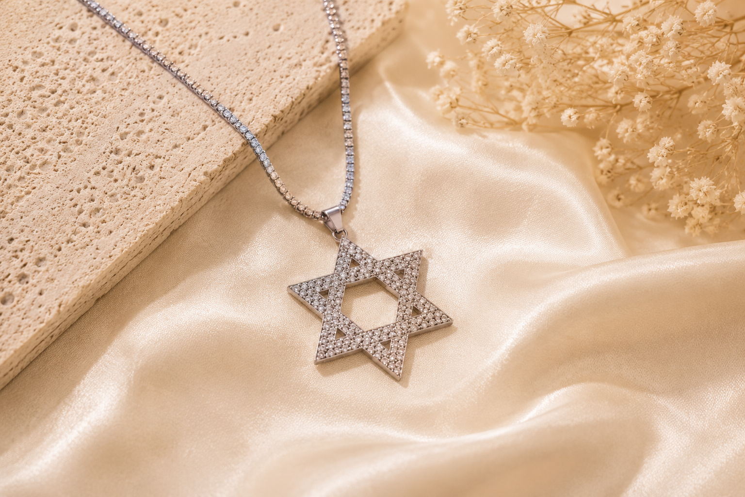 Collier maxi Magen David et sa chaîne strass